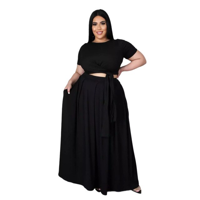 Plus Size Women Clothing Two Piece Set Top and Long Skirt Plus Size Sets 5XL 4XL Plus Size Conjuntos Black Yellow Green Outfits
