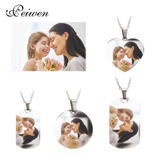 Custom Name Photo Heart Round Tag Necklace Personalized Nameplate Gold Silver Color For Women Men Customized Letter Jewelry New