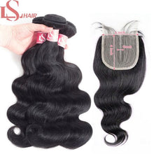Load image into Gallery viewer, LS HAIR Brazilian Body Wave Hair Weave 3/4 Bundles With Closure Blonde 1B/4/27 Remy Ombre Human Hair Bundles With T Lace Closure