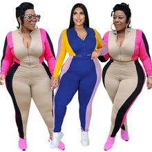 Load image into Gallery viewer, Plus Size Women Clothing Two Piece Set Tracksuit Womens Casual Color Splicing Long Sleeve Zipper Coat Wholesale Dropshipping