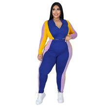Load image into Gallery viewer, Plus Size Women Clothing Two Piece Set Tracksuit Womens Casual Color Splicing Long Sleeve Zipper Coat Wholesale Dropshipping