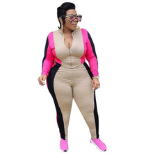 Load image into Gallery viewer, Plus Size Women Clothing Two Piece Set Tracksuit Womens Casual Color Splicing Long Sleeve Zipper Coat Wholesale Dropshipping
