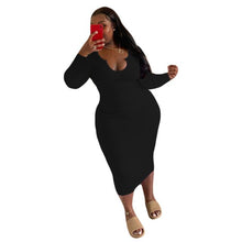 Load image into Gallery viewer, Plus Size Women Clothing O-Neck Solid Midi Dress Bodycon Sexy Fall Elegant Long Sleeve Dresses Party Wholesale Dropshipping