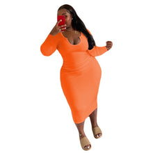 Load image into Gallery viewer, Plus Size Women Clothing O-Neck Solid Midi Dress Bodycon Sexy Fall Elegant Long Sleeve Dresses Party Wholesale Dropshipping