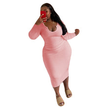 Load image into Gallery viewer, Plus Size Women Clothing O-Neck Solid Midi Dress Bodycon Sexy Fall Elegant Long Sleeve Dresses Party Wholesale Dropshipping