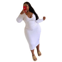 Load image into Gallery viewer, Plus Size Women Clothing O-Neck Solid Midi Dress Bodycon Sexy Fall Elegant Long Sleeve Dresses Party Wholesale Dropshipping