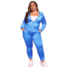 Load image into Gallery viewer, Plus Size Women&#39;s Clothing Fashion Hooded Zipper Tops Sexy Pants Solid Color Velvet Casual Two Piece Suit Wholesale Dropshipping