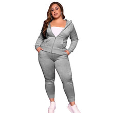 Load image into Gallery viewer, Plus Size Women&#39;s Clothing Fashion Hooded Zipper Tops Sexy Pants Solid Color Velvet Casual Two Piece Suit Wholesale Dropshipping