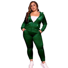 Load image into Gallery viewer, Plus Size Women&#39;s Clothing Fashion Hooded Zipper Tops Sexy Pants Solid Color Velvet Casual Two Piece Suit Wholesale Dropshipping