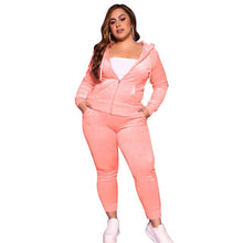 Load image into Gallery viewer, Plus Size Women&#39;s Clothing Fashion Hooded Zipper Tops Sexy Pants Solid Color Velvet Casual Two Piece Suit Wholesale Dropshipping