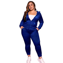 Load image into Gallery viewer, Plus Size Women&#39;s Clothing Fashion Hooded Zipper Tops Sexy Pants Solid Color Velvet Casual Two Piece Suit Wholesale Dropshipping