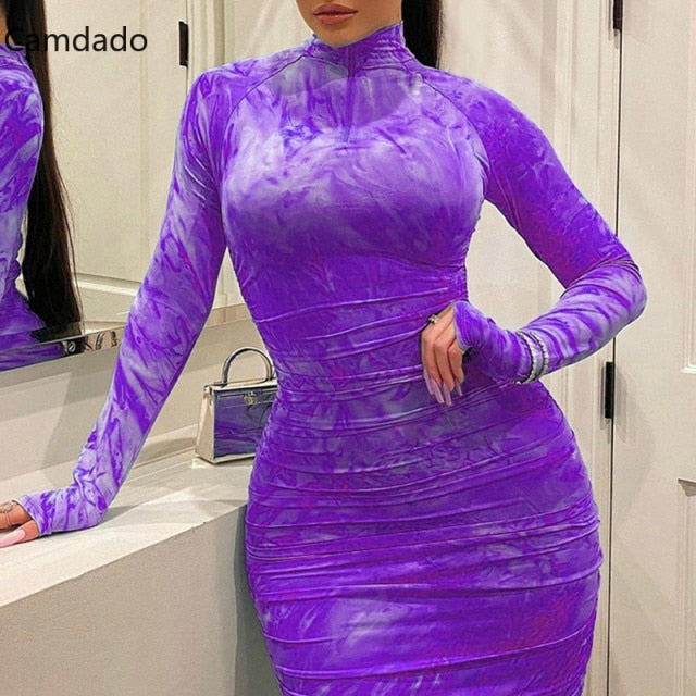 Women's Bodycon Sexy Tight Female Clothing  Plus Size 5XL Dress 2021 Pleated Elegant Long Sleeve Party Dresses for women