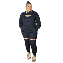 Load image into Gallery viewer, Plus Size Women Clothing Sporty 3 Piece Set Holed Sexy Tracksuit Hoodie Tops Casual Sweatpants Wholesale Items