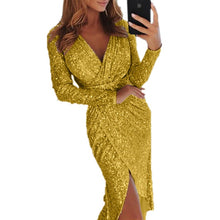Load image into Gallery viewer, Elegant Sequined Glitter Party Dress Women Sexy V Neck Slim Glitter Dress Long Sleeve Ladies Club Party Dresses
