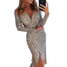 Load image into Gallery viewer, Elegant Sequined Glitter Party Dress Women Sexy V Neck Slim Glitter Dress Long Sleeve Ladies Club Party Dresses