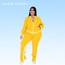 Load image into Gallery viewer, Plus Size Women Clothing Casual Tracksuit Zipper Striped 2 Piece Sets Womens Outfits Joggers Sporty Matching Suit Wholesale Item