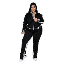 Load image into Gallery viewer, Plus Size Women Clothing Casual Tracksuit Zipper Striped 2 Piece Sets Womens Outfits Joggers Sporty Matching Suit Wholesale Item