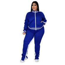 Load image into Gallery viewer, Plus Size Women Clothing Casual Tracksuit Zipper Striped 2 Piece Sets Womens Outfits Joggers Sporty Matching Suit Wholesale Item