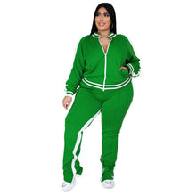 Load image into Gallery viewer, Plus Size Women Clothing Casual Tracksuit Zipper Striped 2 Piece Sets Womens Outfits Joggers Sporty Matching Suit Wholesale Item