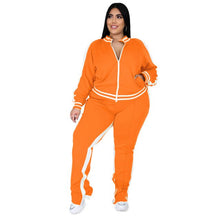 Load image into Gallery viewer, Plus Size Women Clothing Casual Tracksuit Zipper Striped 2 Piece Sets Womens Outfits Joggers Sporty Matching Suit Wholesale Item