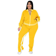 Load image into Gallery viewer, Plus Size Women Clothing Casual Tracksuit Zipper Striped 2 Piece Sets Womens Outfits Joggers Sporty Matching Suit Wholesale Item