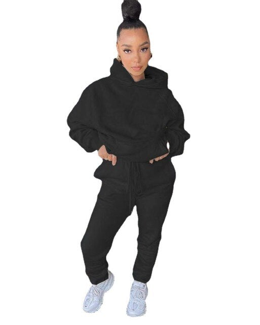 Plus Size Pant Sets Women Tracksuit Loose Hoodies + Straight Pockets Sweatpants Two Piece Set Sporty Casual Clothing