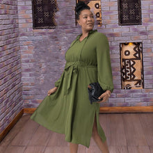 Load image into Gallery viewer, Plus Size Dresses Women Clothing Sexy Lime Green Dress with Lace Up Fall Ladies Long Sleeve Shirt Dress Wholesale Dropshipping