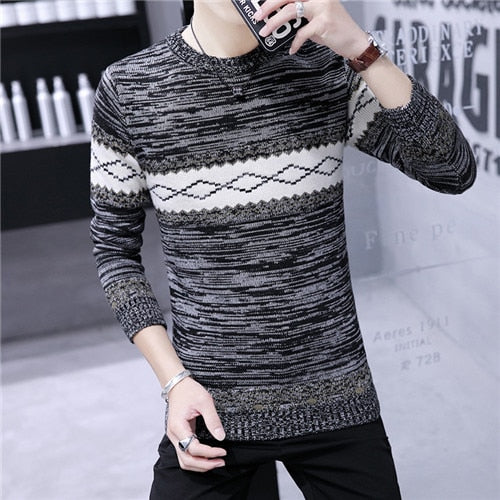 Men's Fashion Sweater Casual Striped Men O-Neck Pullovers Knitted