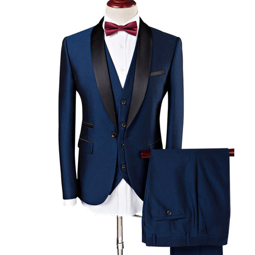 Men's 3 Piece Business Suit Shawl Collar Jacket, Vest Pants