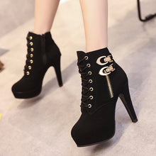 Load image into Gallery viewer, New Autumn Winter Women Boots High Quality Solid Lace-up European Ladies shoes PU Leather Fashion Boots Zip