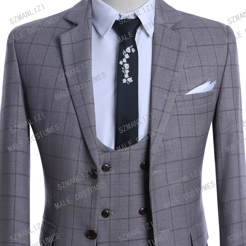 Men's High Quality 3 Piece Plaid Suits