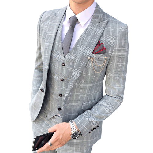 Men's 3 Piece Business Suit Plaid
