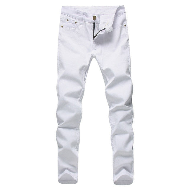 Men Stretch Jeans Fashion White Denim