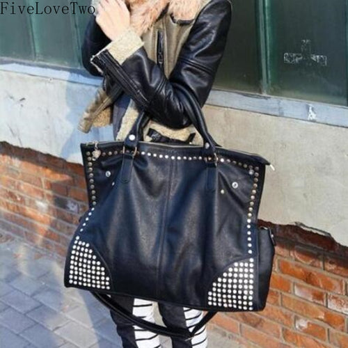 FiveLoveTwo Leather Women Handbag Casual Large Capacity Shoulder Messenger Bag Female Rivet Totes Bolsas Crossbody Shopping Bags